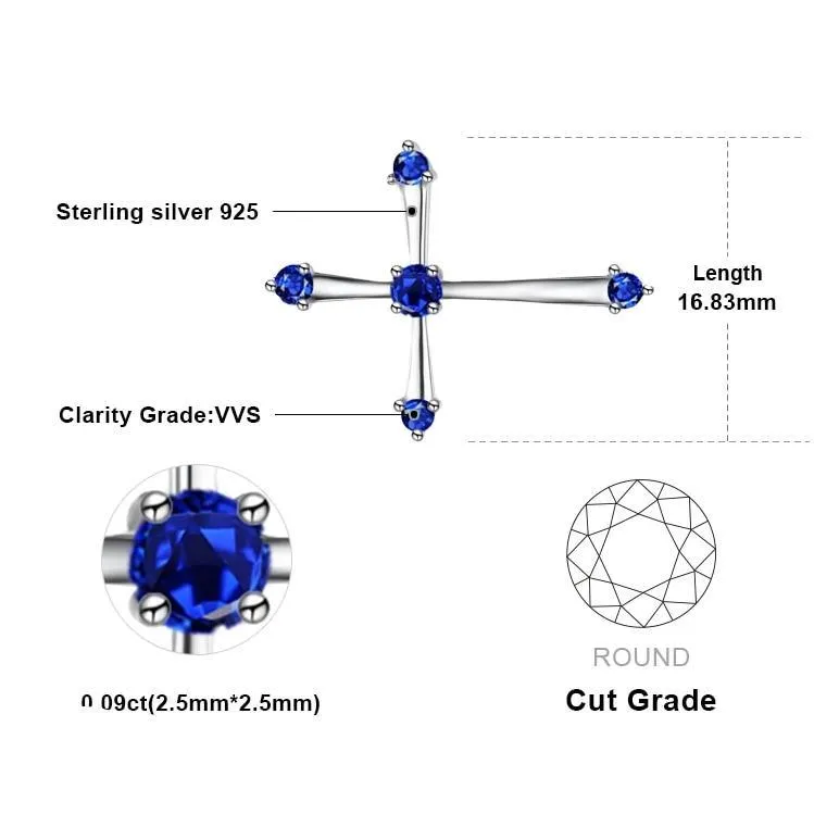 0.25ct Horizontal Blue Sapphire Sideways Cross Necklace 925 Sterling Silver