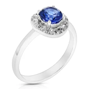 0.80 cttw Created Blue Sapphire Ring .925 Sterling Silver Rhodium Round 6 MM