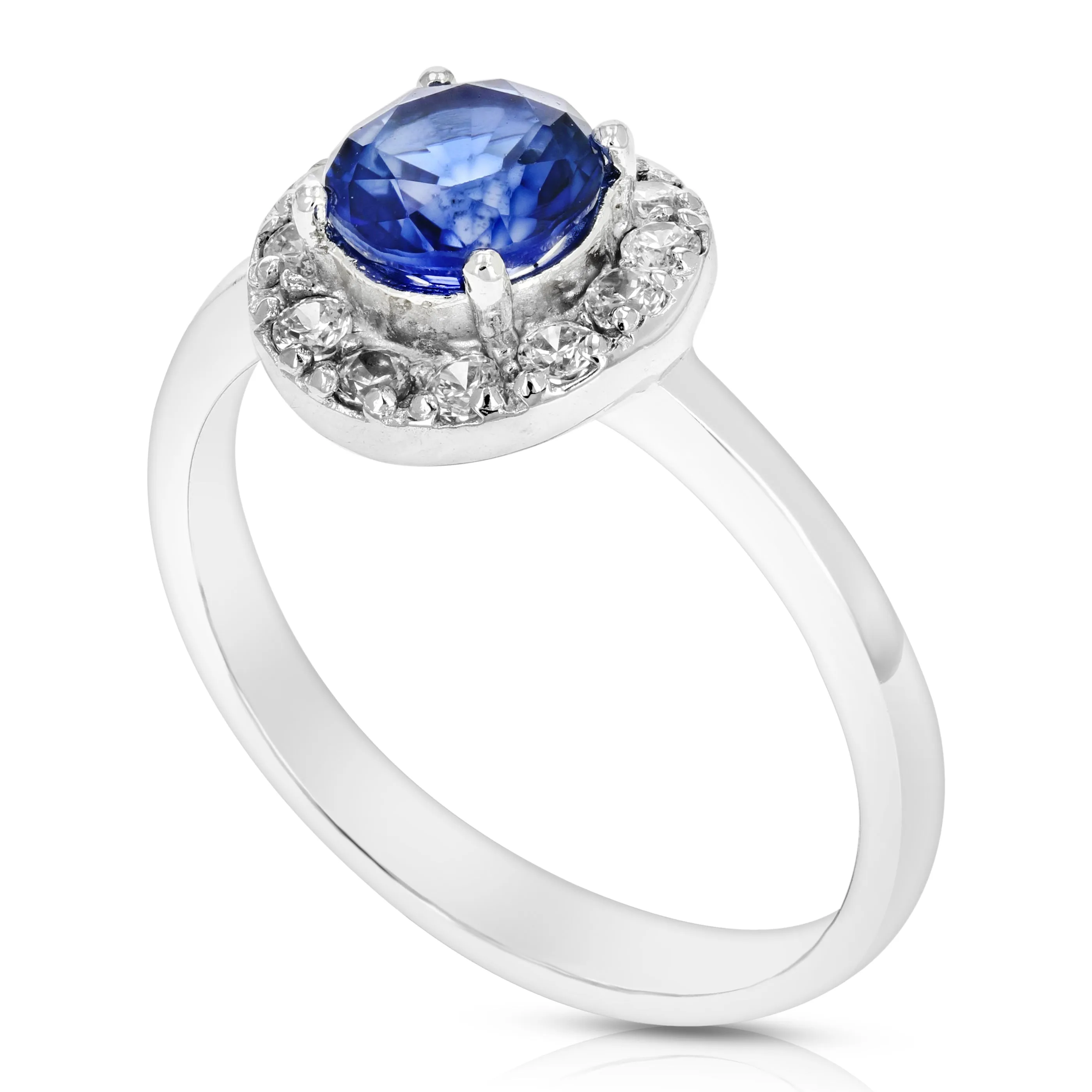 0.80 cttw Created Blue Sapphire Ring .925 Sterling Silver Rhodium Round 6 MM