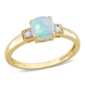 1 1/5 CT TGW Cushion Shape Blue Ethiopian Opal and Diamond Accent Ring in 10K Yellow Gold