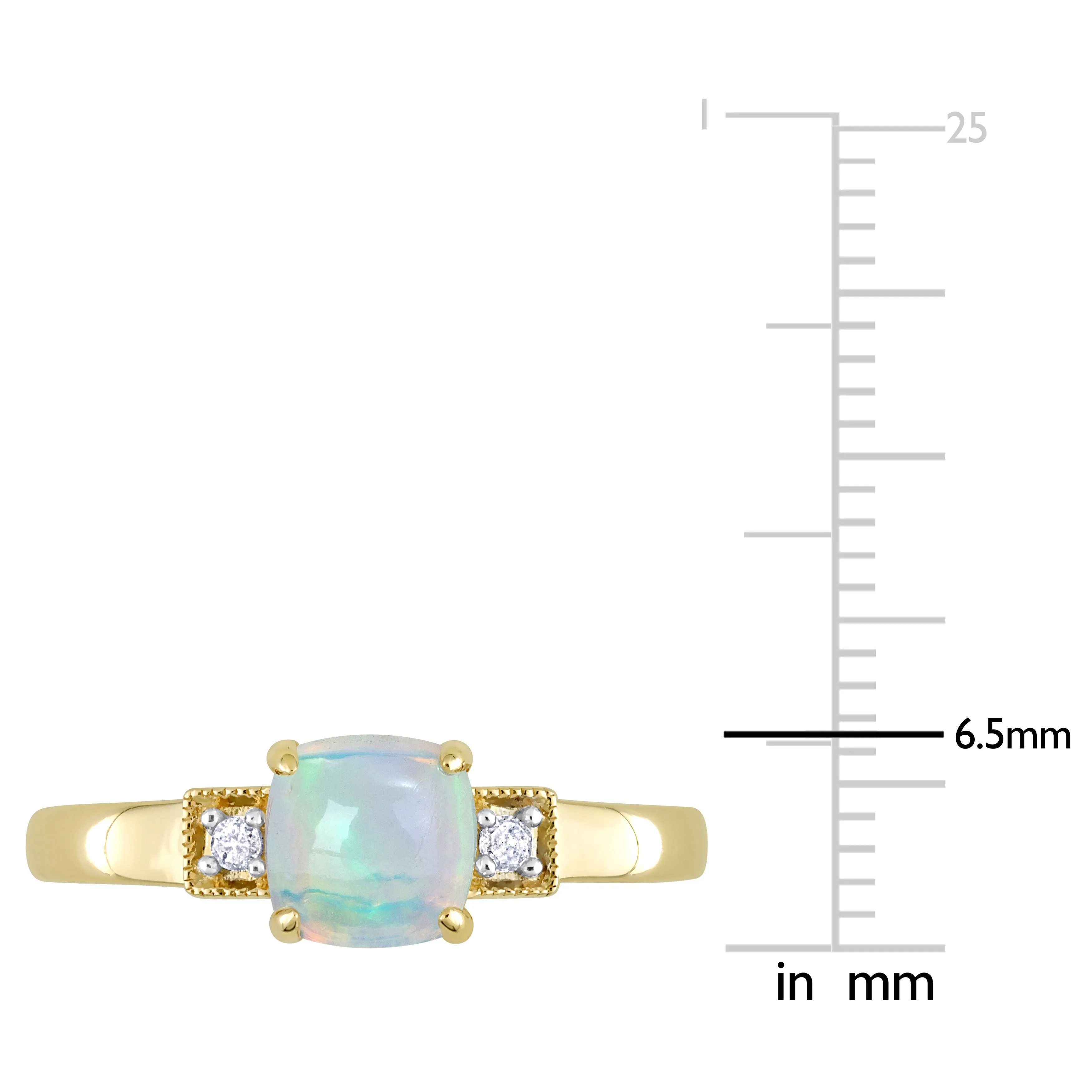 1 1/5 CT TGW Cushion Shape Blue Ethiopian Opal and Diamond Accent Ring in 10K Yellow Gold