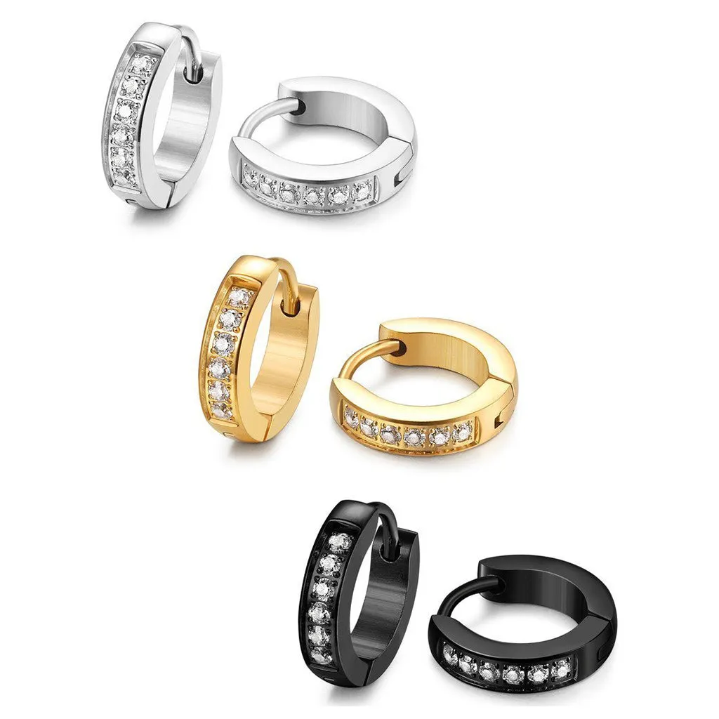 13MM Stainless Steel Small Hoop Earrings for Men Women Huggie Earrings CZ Inlaid