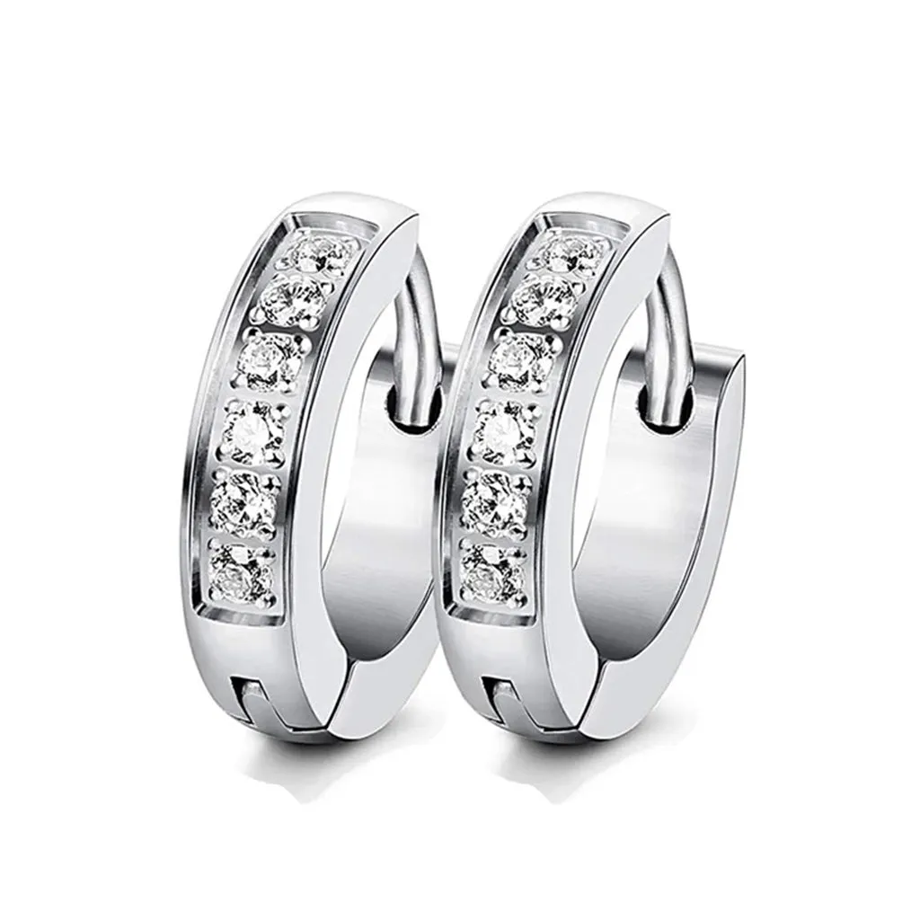 13MM Stainless Steel Small Hoop Earrings for Men Women Huggie Earrings CZ Inlaid