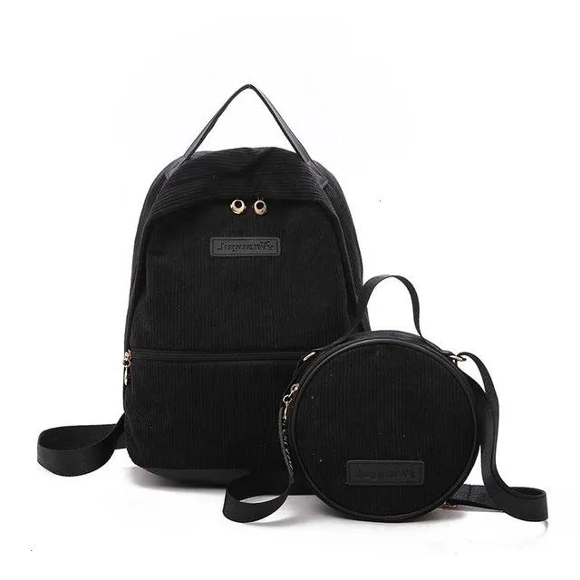 2 Pieces Corduroy School 20 to 35 Litre Backpack