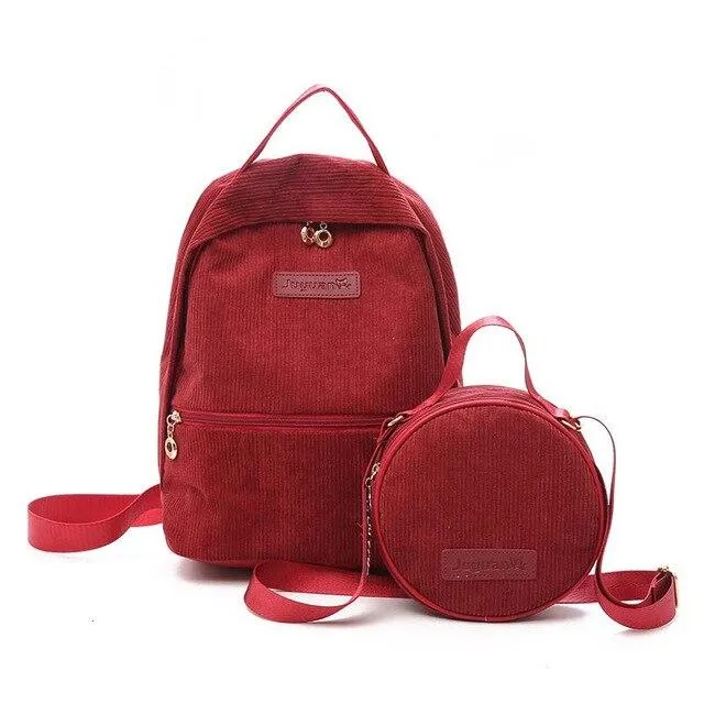 2 Pieces Corduroy School 20 to 35 Litre Backpack