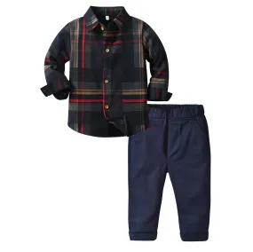 2 Pieces Set Baby Kid Boys Checked Shirts And Solid Color Pants Wholesale 230828328