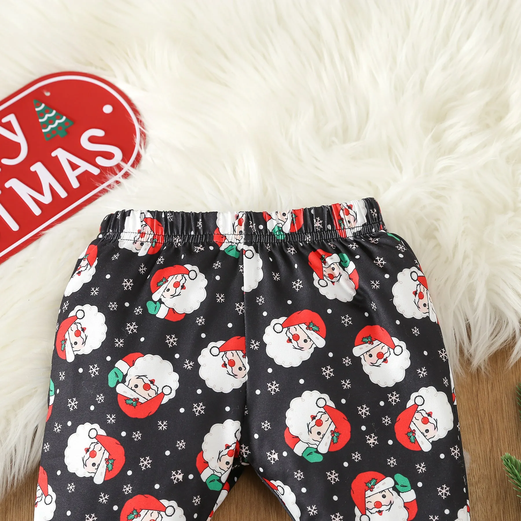 2 Pieces Set Baby Kid Girls Christmas Solid Color Print Tops And Cartoon Pants Wholesale 23101542