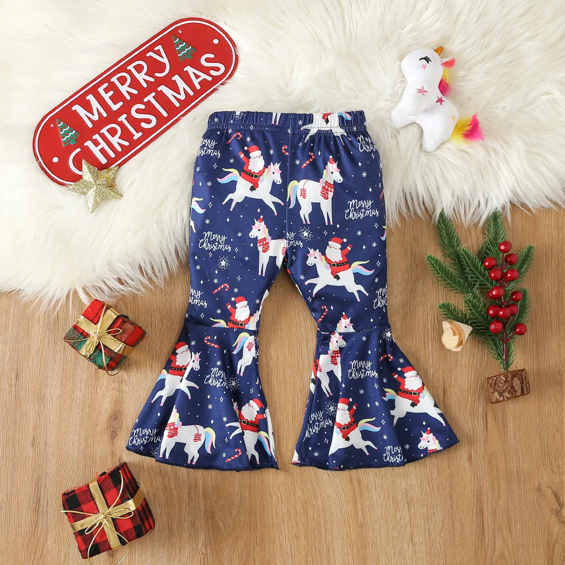 2 Pieces Set Baby Kid Girls Christmas Solid Color Print Tops And Cartoon Pants Wholesale 23101542