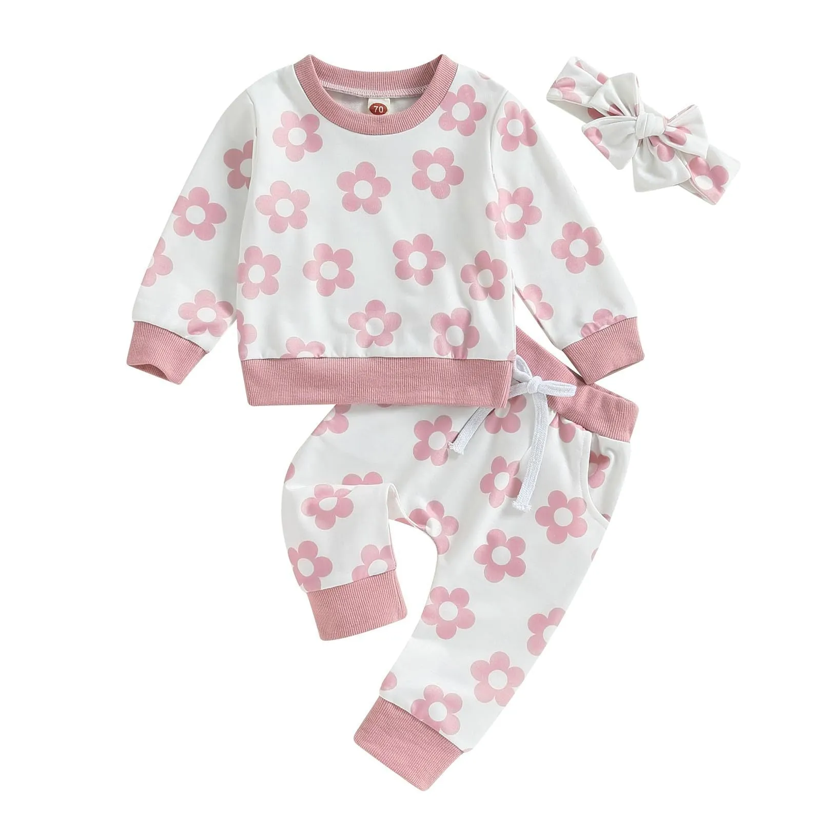 2 Pieces Set Baby Kid Girls Flower Print Tops And Pants Wholesale 231130168