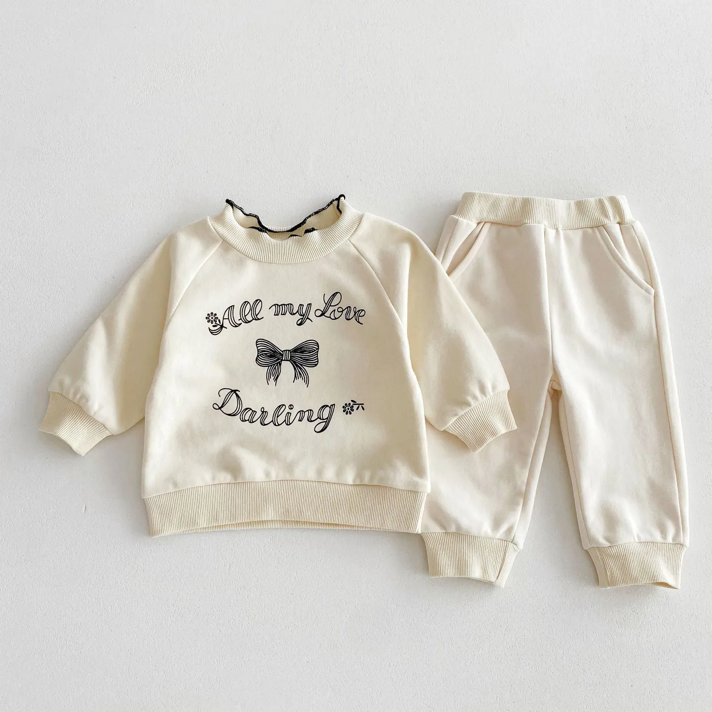 2 Pieces Set Baby Kid Girls Letters Tops And Solid Color Pants Wholesale 240111111