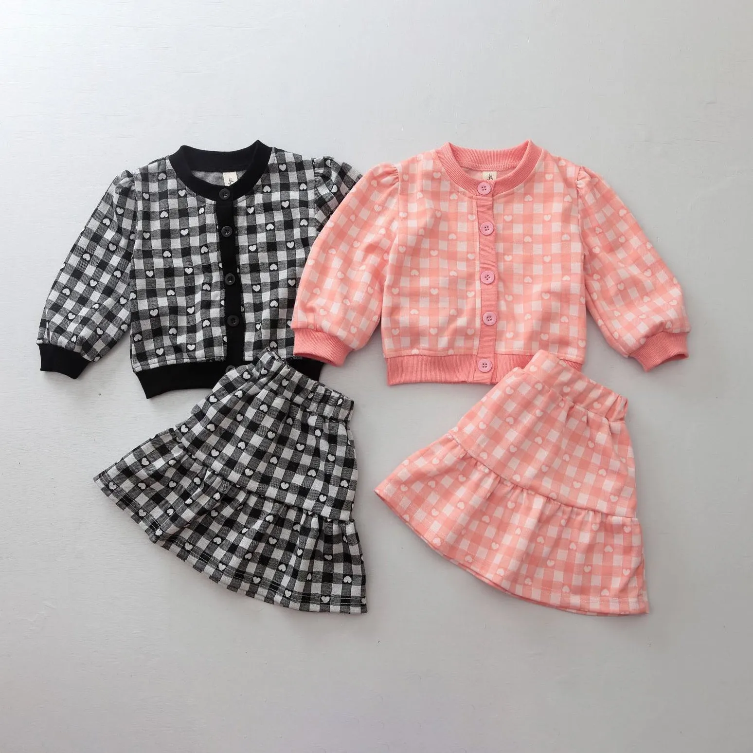 2 Pieces Set Baby Kid Girls Love heart Print Cardigan And Skirts Wholesale 231130136