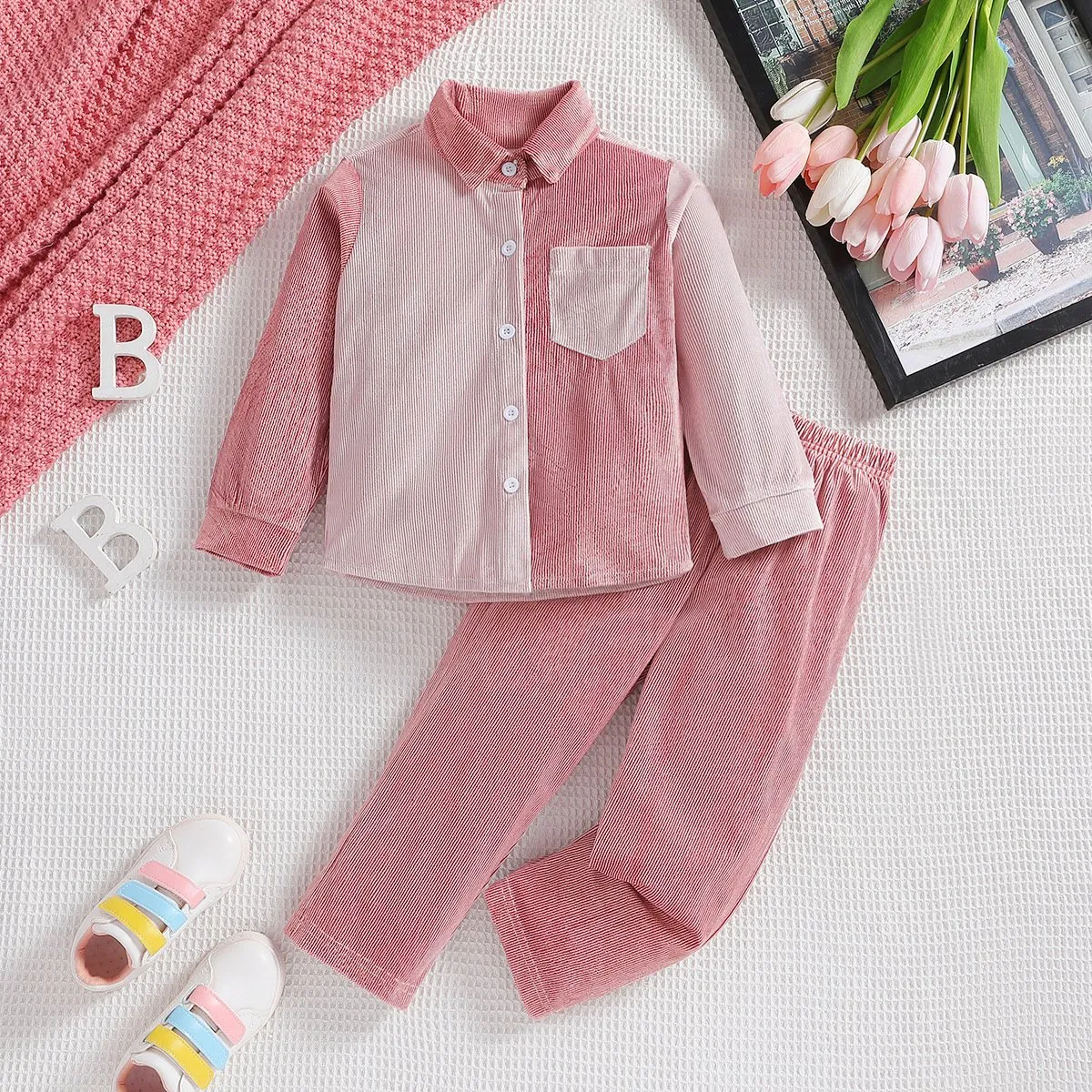 2 Pieces Set Kid Boys Color-blocking Shirts And Solid Color Pants Wholesale 23102007