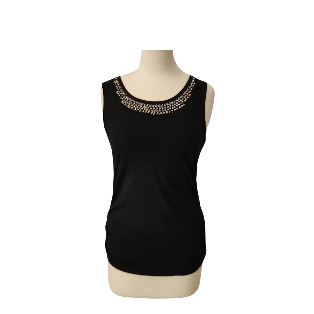 2XTREMZ Black Rhinestone Neckline Sleeveless Top | Brand New |