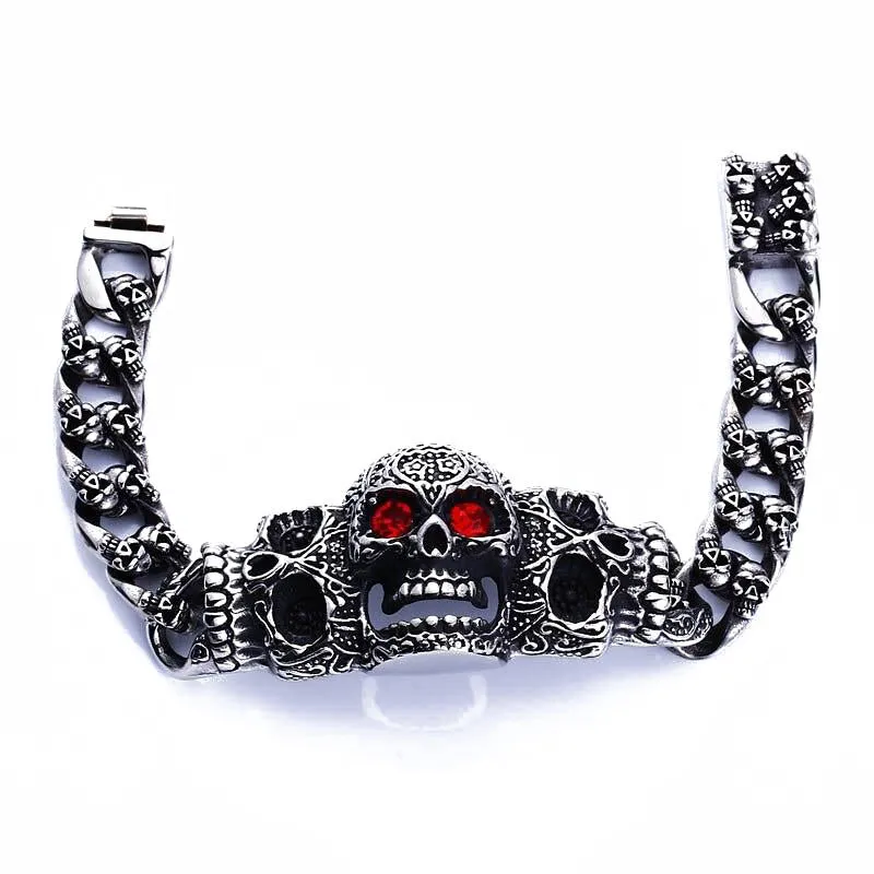 316L Stainless Steel Punk Red Eye Carved Skull Bracelet