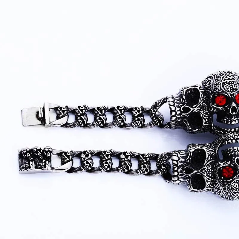 316L Stainless Steel Punk Red Eye Carved Skull Bracelet