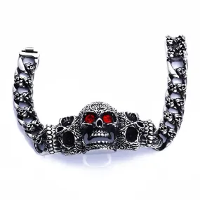 316L Stainless Steel Punk Red Eye Carved Skull Bracelet