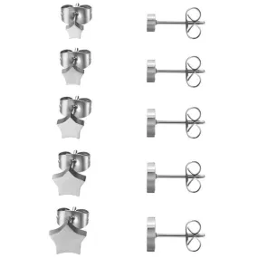 5 Pairs Star Stainless Steel Stud Earrings