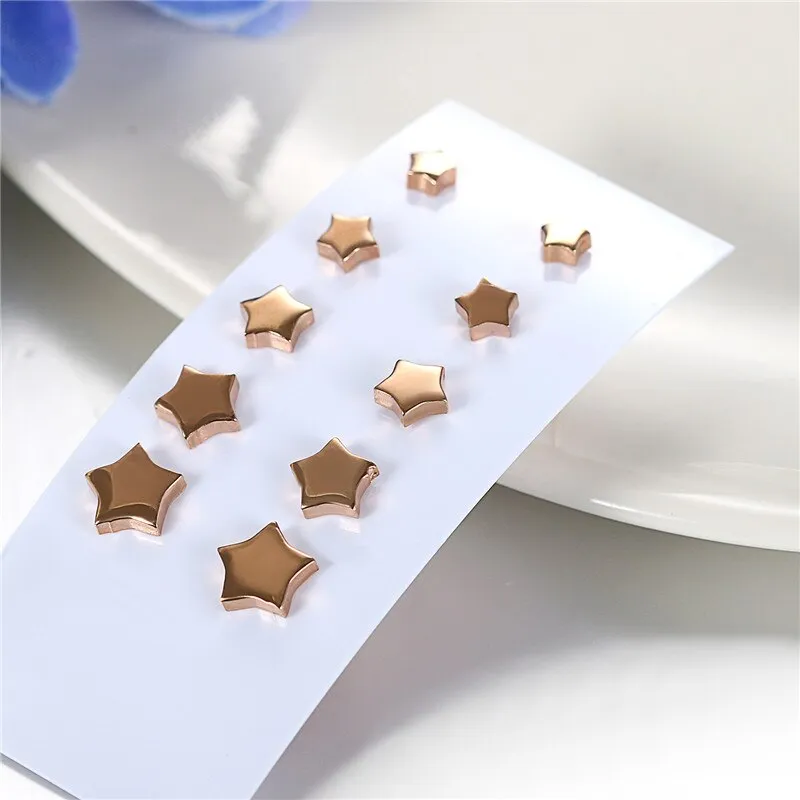 5 Pairs Star Stainless Steel Stud Earrings