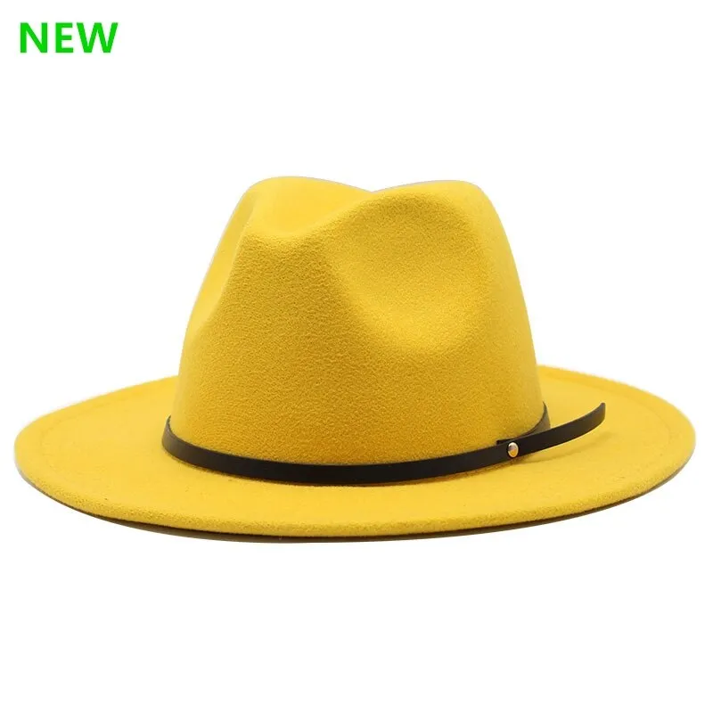 54-56-60CM Women Men Wool Vintage Gangster Trilby Felt Fedora Hat With Wide Brim Gentleman Elegant Lady Winter Autumn Jazz Caps