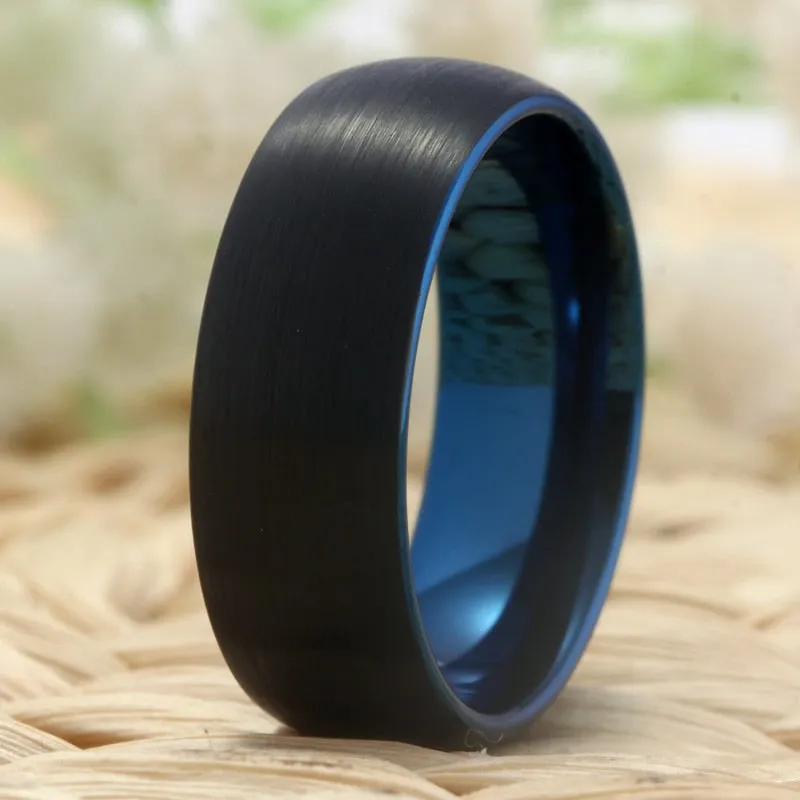 8mm Classic Blue and Black-Plated Tungsten Fashion Wedding Ring