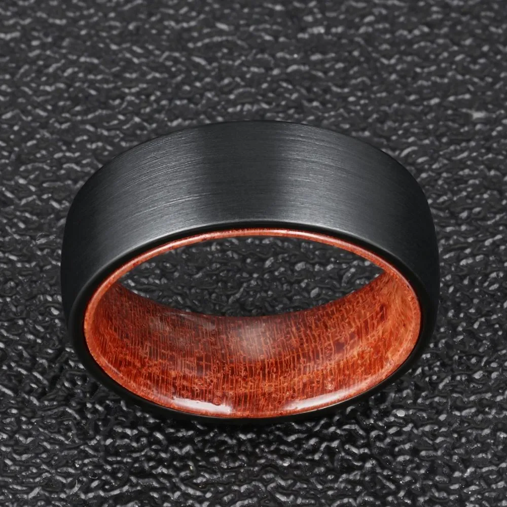 8mm Men Tungsten with Rosewood Interior Comfort Fit Wedding Band