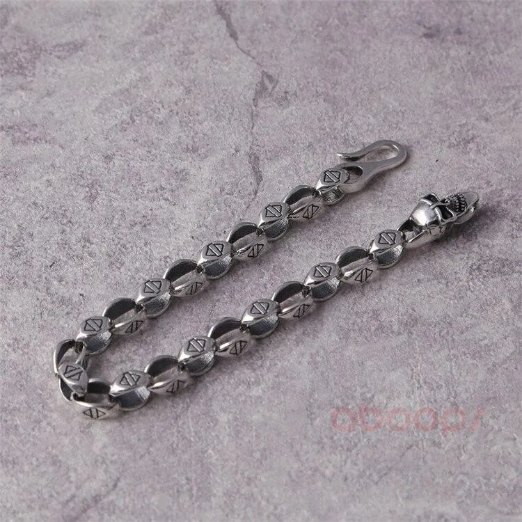 925 Sterling Silver Gothic Skull Link Chain Bracelet