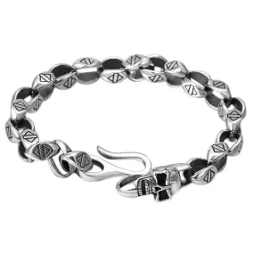 925 Sterling Silver Gothic Skull Link Chain Bracelet