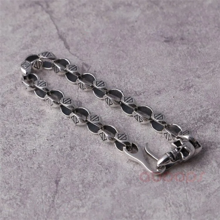 925 Sterling Silver Gothic Skull Link Chain Bracelet