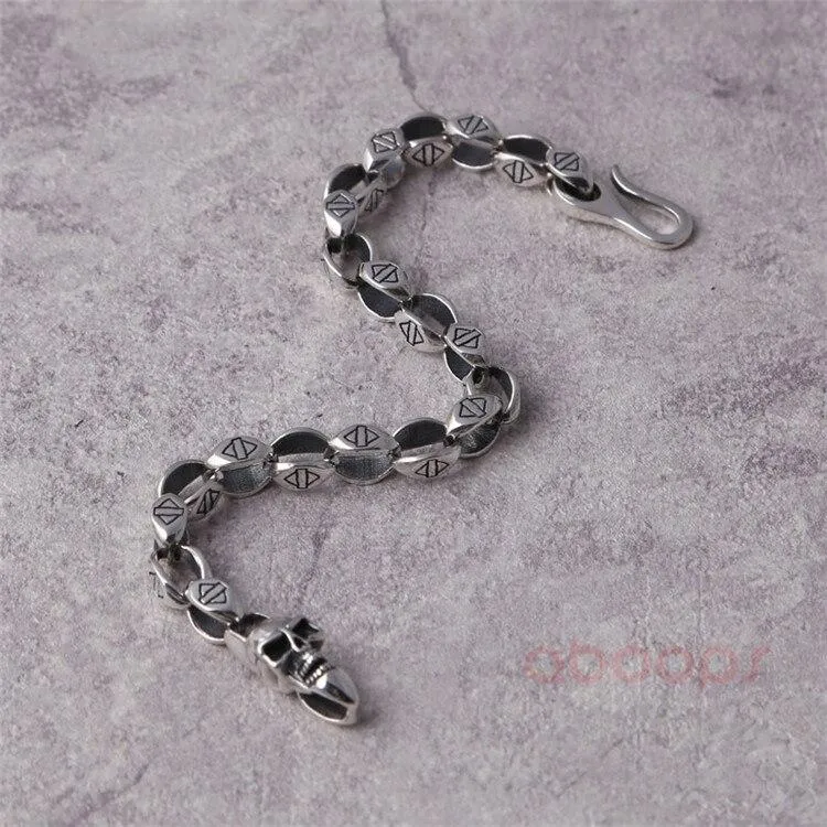 925 Sterling Silver Gothic Skull Link Chain Bracelet