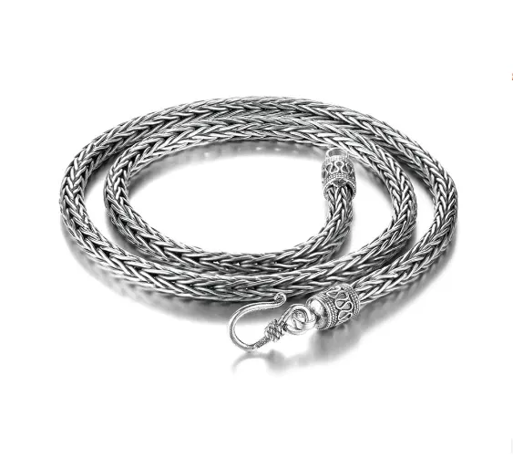 925 Sterling Silver Necklace Snake Twist 4mm Chain Link Silver Tone