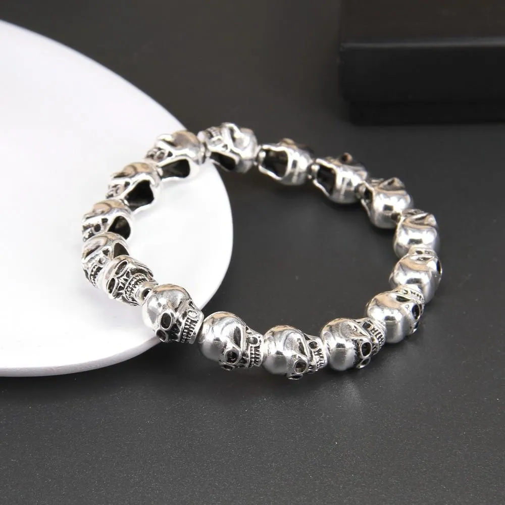 925 Sterling Silver Skull Beads Bracelet