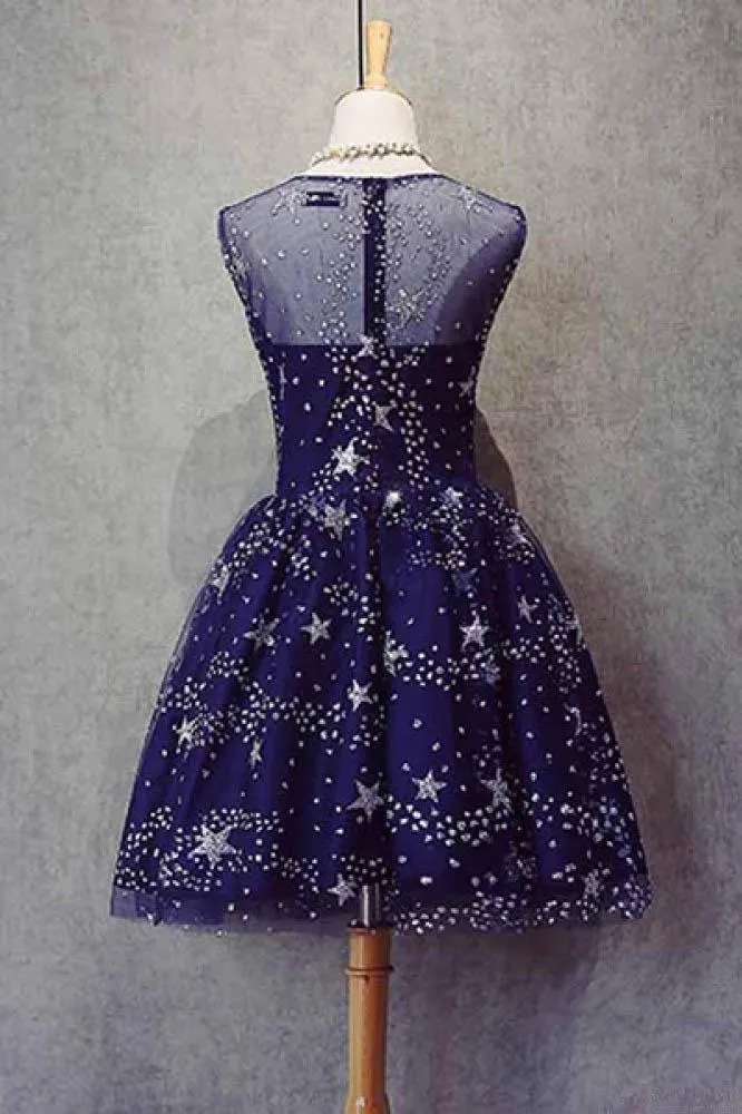 A Line Knee Length Beading Royal Blue Homecoming Dresses Short Bling Prom Dresses