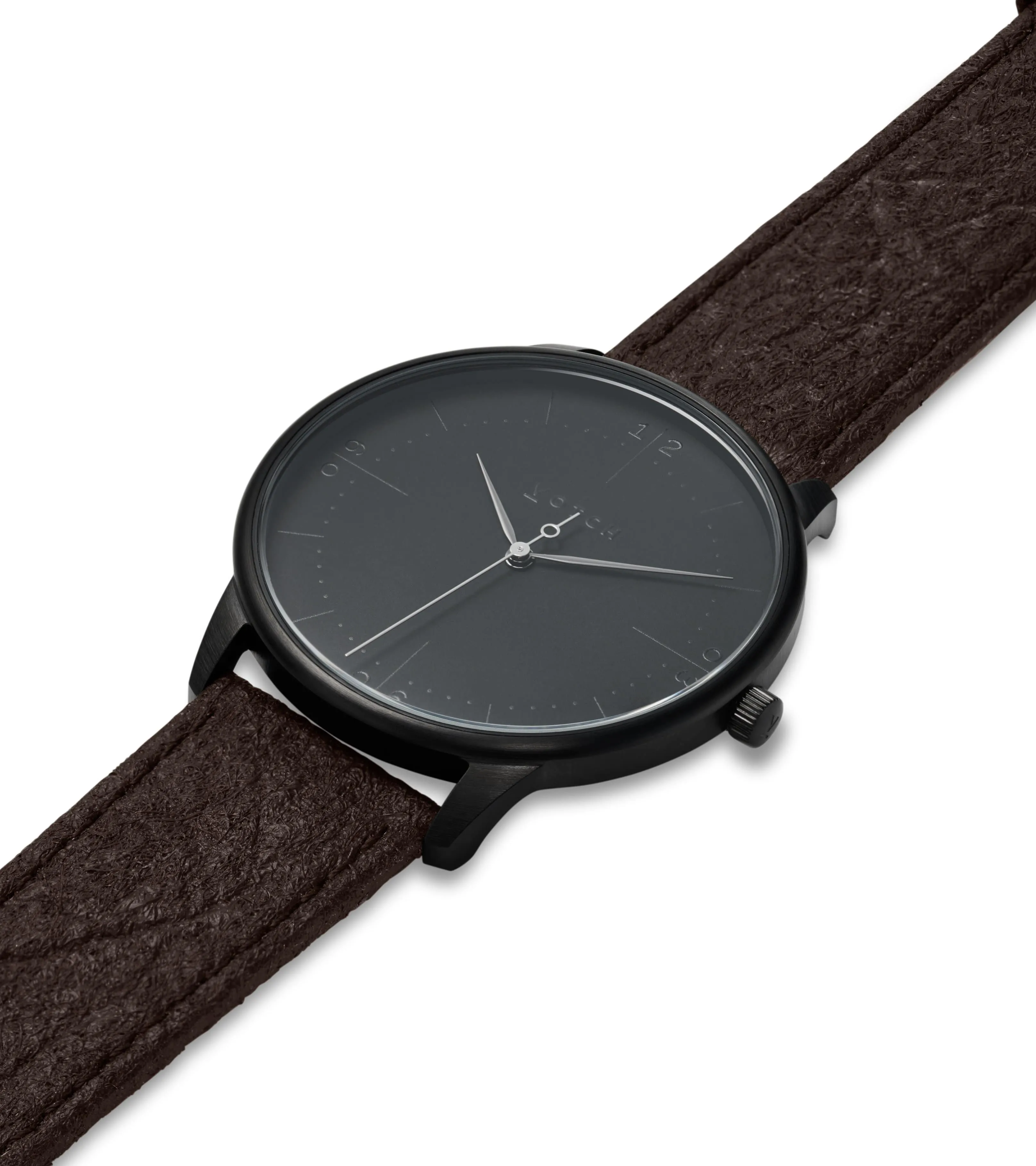 Aalto Watch with Black Dial | Dark Brown Piatex Vegan Leather Strap