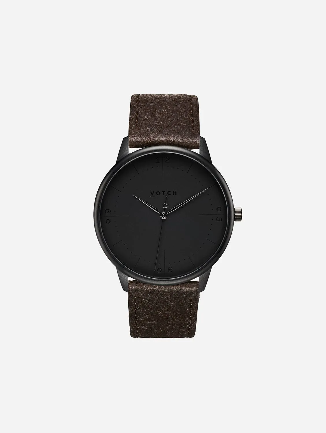 Aalto Watch with Black Dial | Dark Brown Piatex Vegan Leather Strap