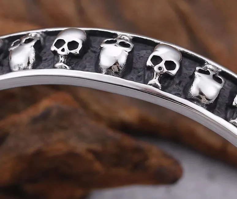 Adjustable Stainless Steel Silver and Black Toned Skull Bracelet