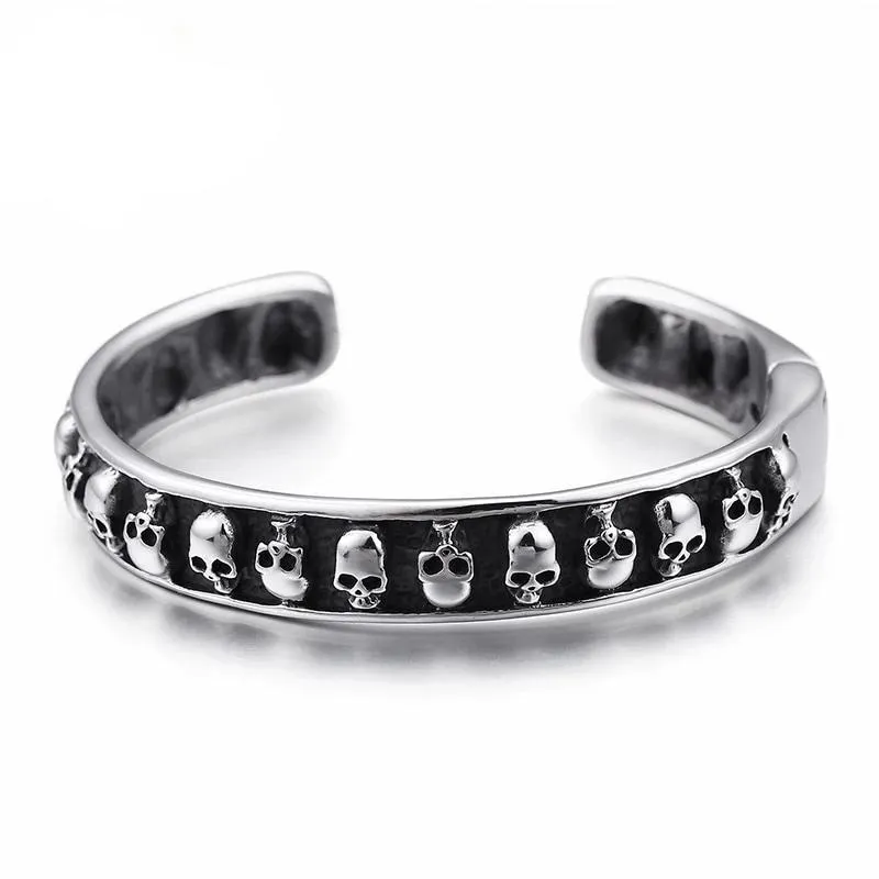 Adjustable Stainless Steel Silver and Black Toned Skull Bracelet