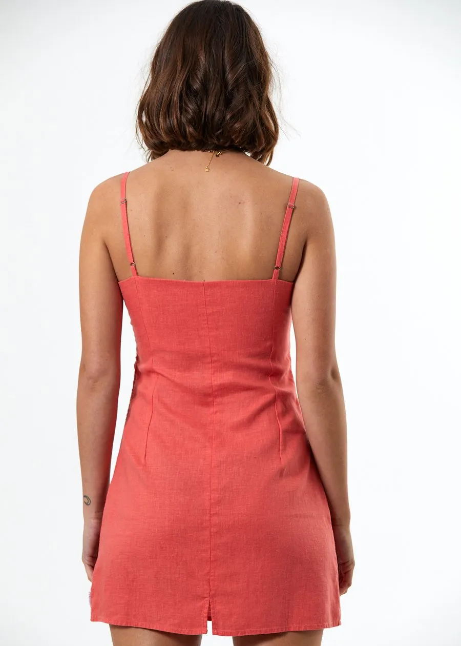 Afends Kate Hemp Slip Dress Coral