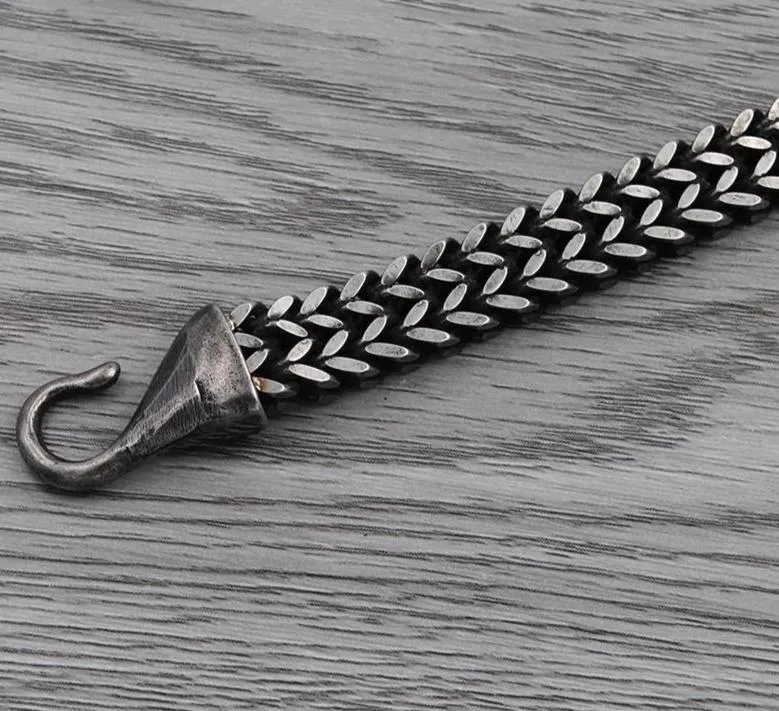 Antique Black Stainless Steel Viking Wolf Chain Bracelet