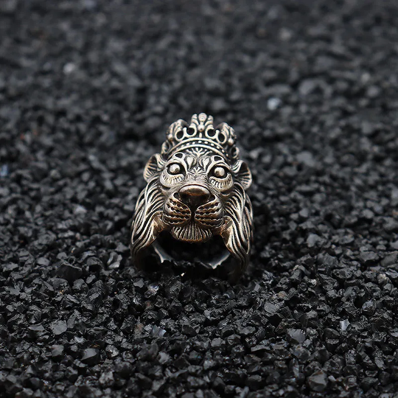 Authentic Crown Lion King Head 925 Sterling Silver Vintage Punk Biker Ring