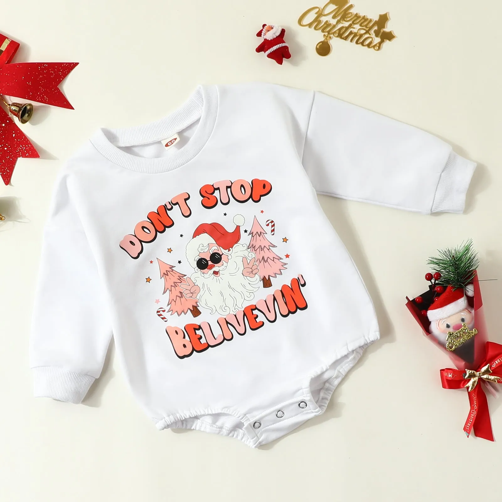 Baby Kid Girls Letters Cartoon Print Christmas Rompers Wholesale 23112102