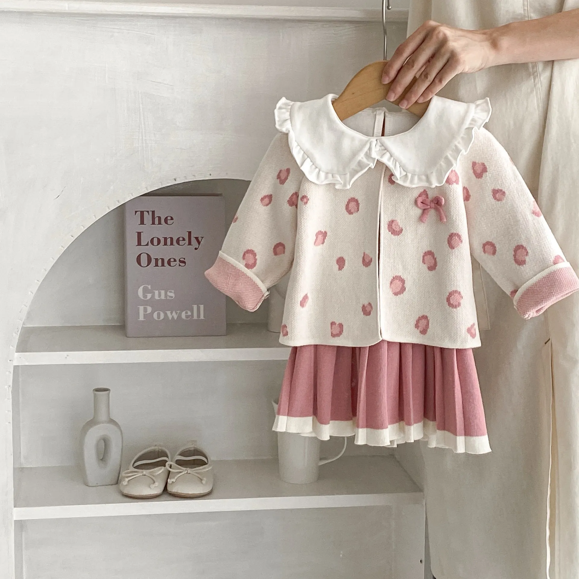 Baby Kid Girls Solid Color Polka dots Print Cardigan And Dresses Wholesale 230828228