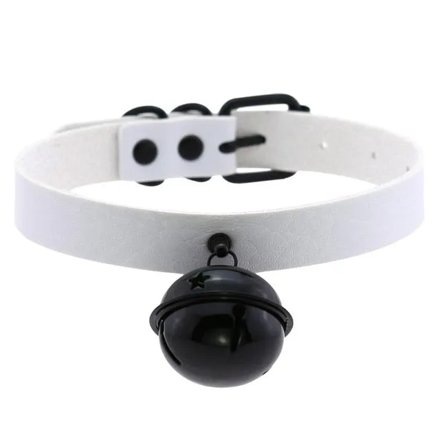 Big Black Bell Choker Collar PU Leather Gothic Harajuku Necklace