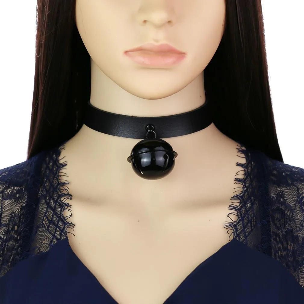 Big Black Bell Choker Collar PU Leather Gothic Harajuku Necklace