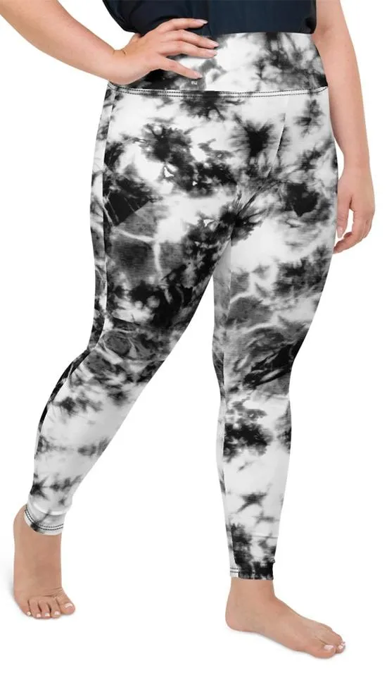 Black & White Tie Dye Plus Size Leggings