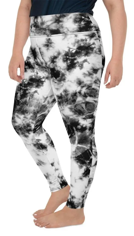 Black & White Tie Dye Plus Size Leggings