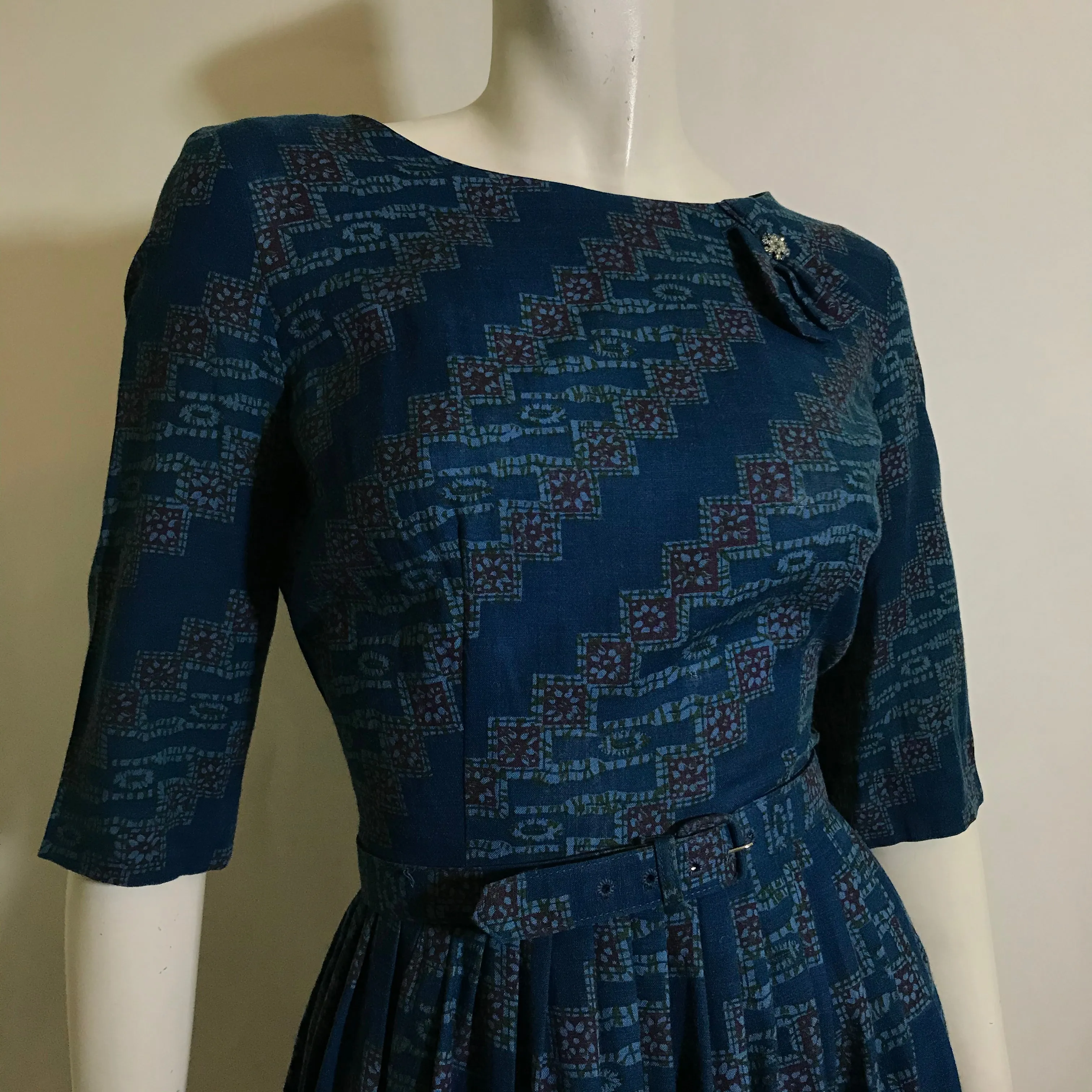 Black and Blue Rhinestone Trimmed Dress  circa 1950s