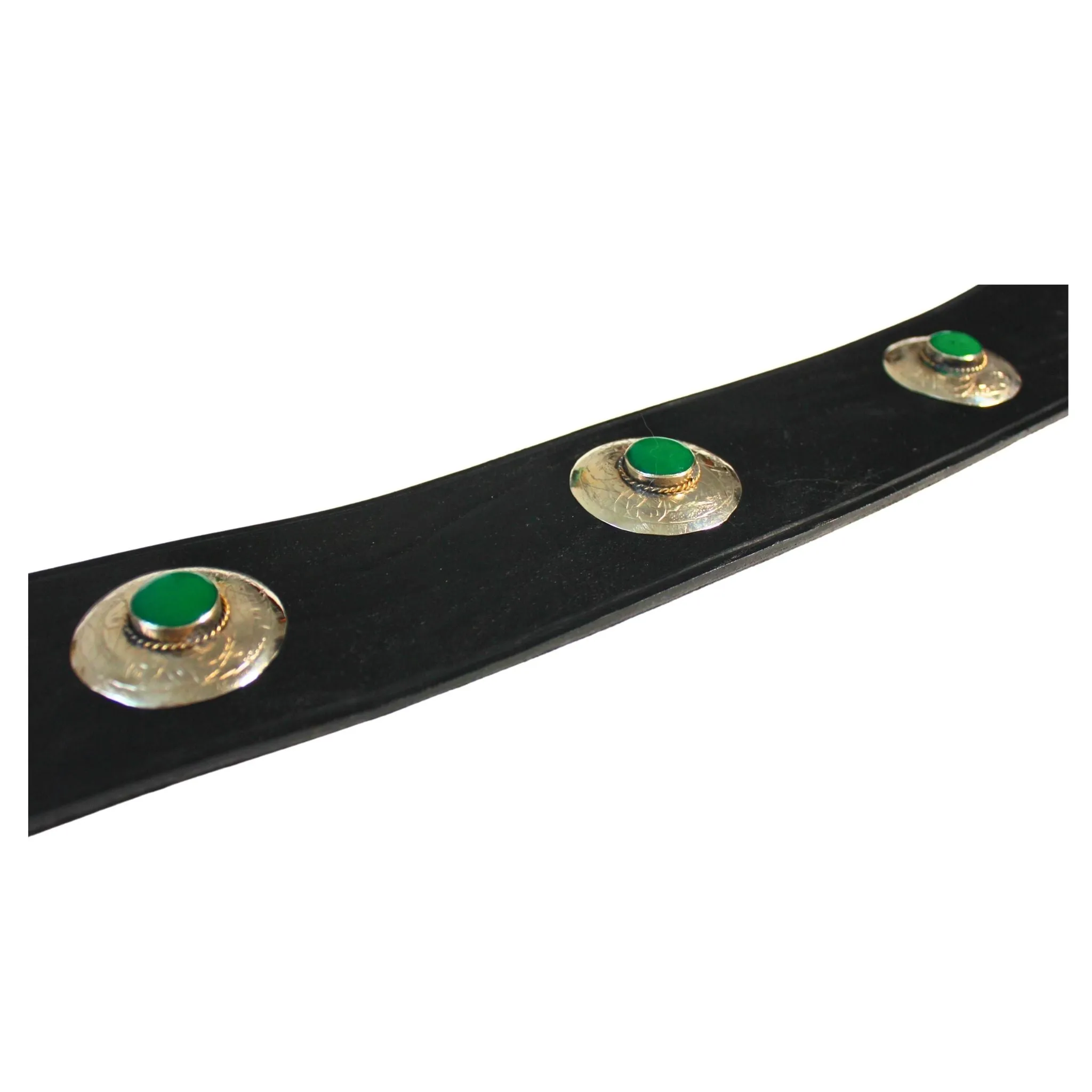 Black Leather Belt with Green Metal Details