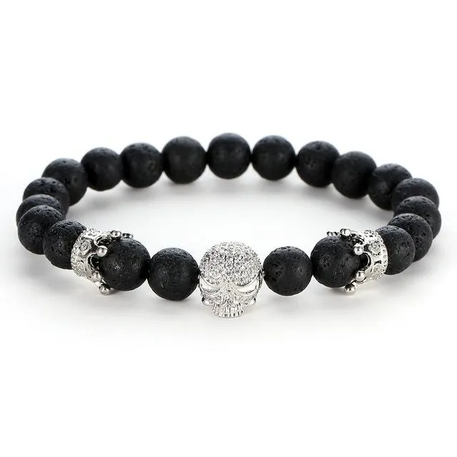 Black Natural Stone Bead with Skull Bracelet