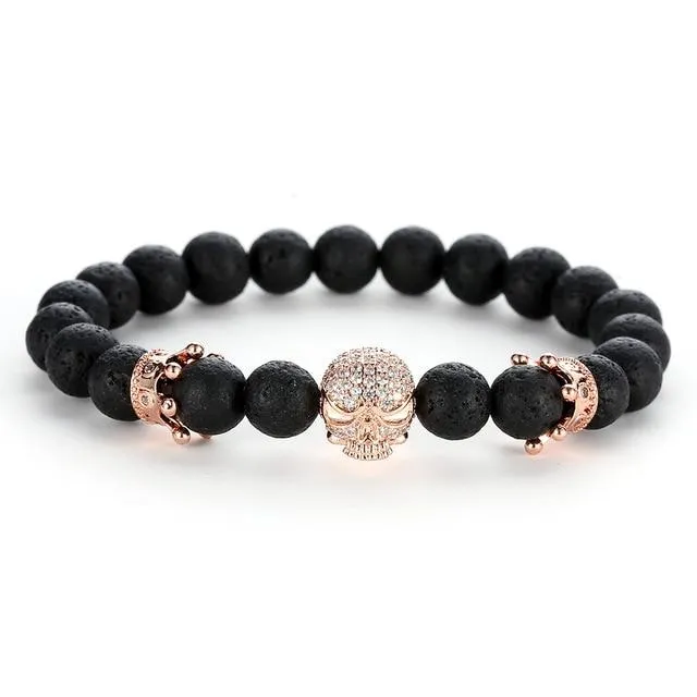 Black Natural Stone Bead with Skull Bracelet