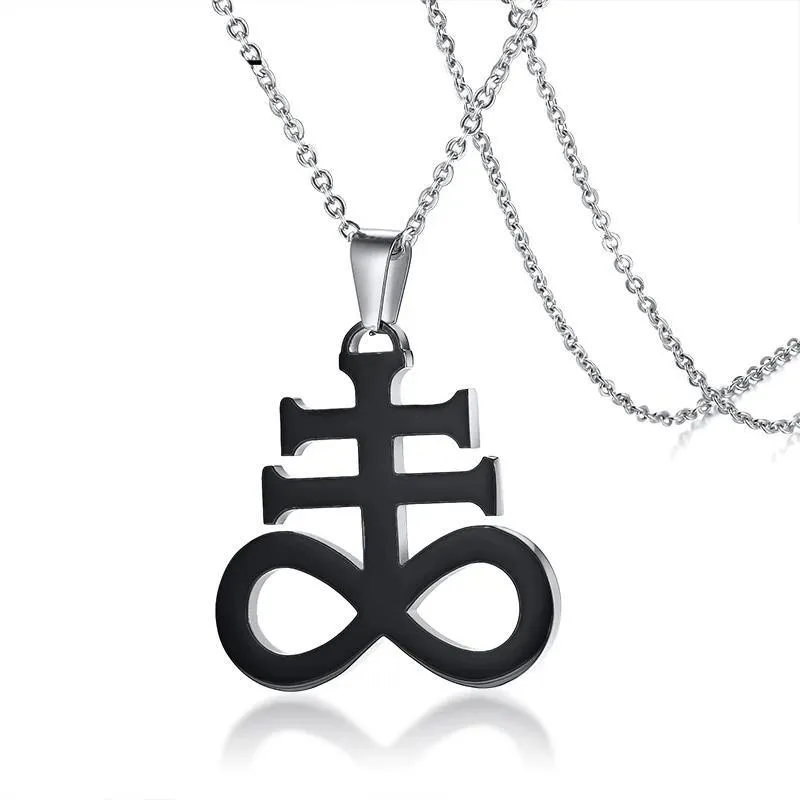 Black Stainless Steel Leviathan Cross Pendant with Chain Necklace